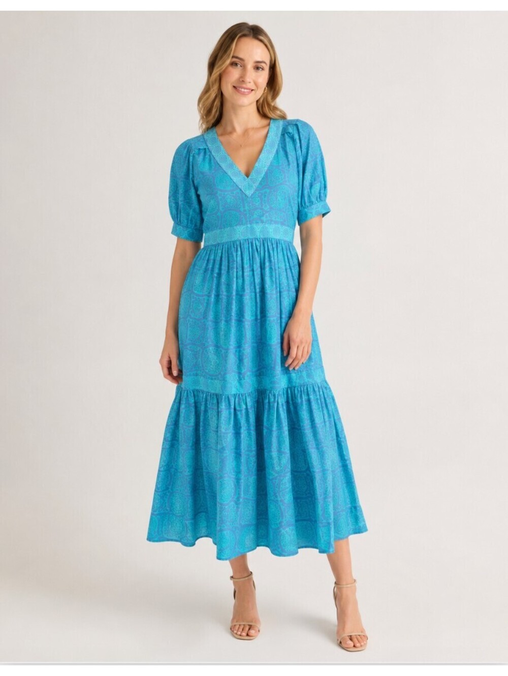 Gretchen Scott Viviers Tiered Cotton Dress Turquoise Women’s XS